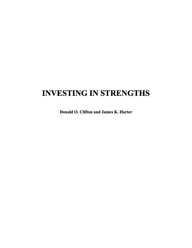 Investing in Strengths, Clifton & Harter